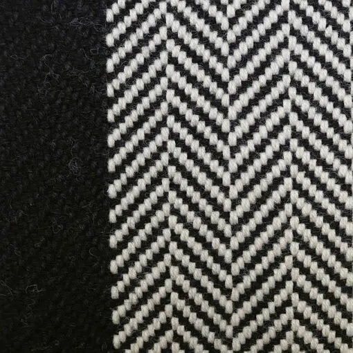 H&T Flatweave Stair Runner, Herringbone Border Ivory & Black
